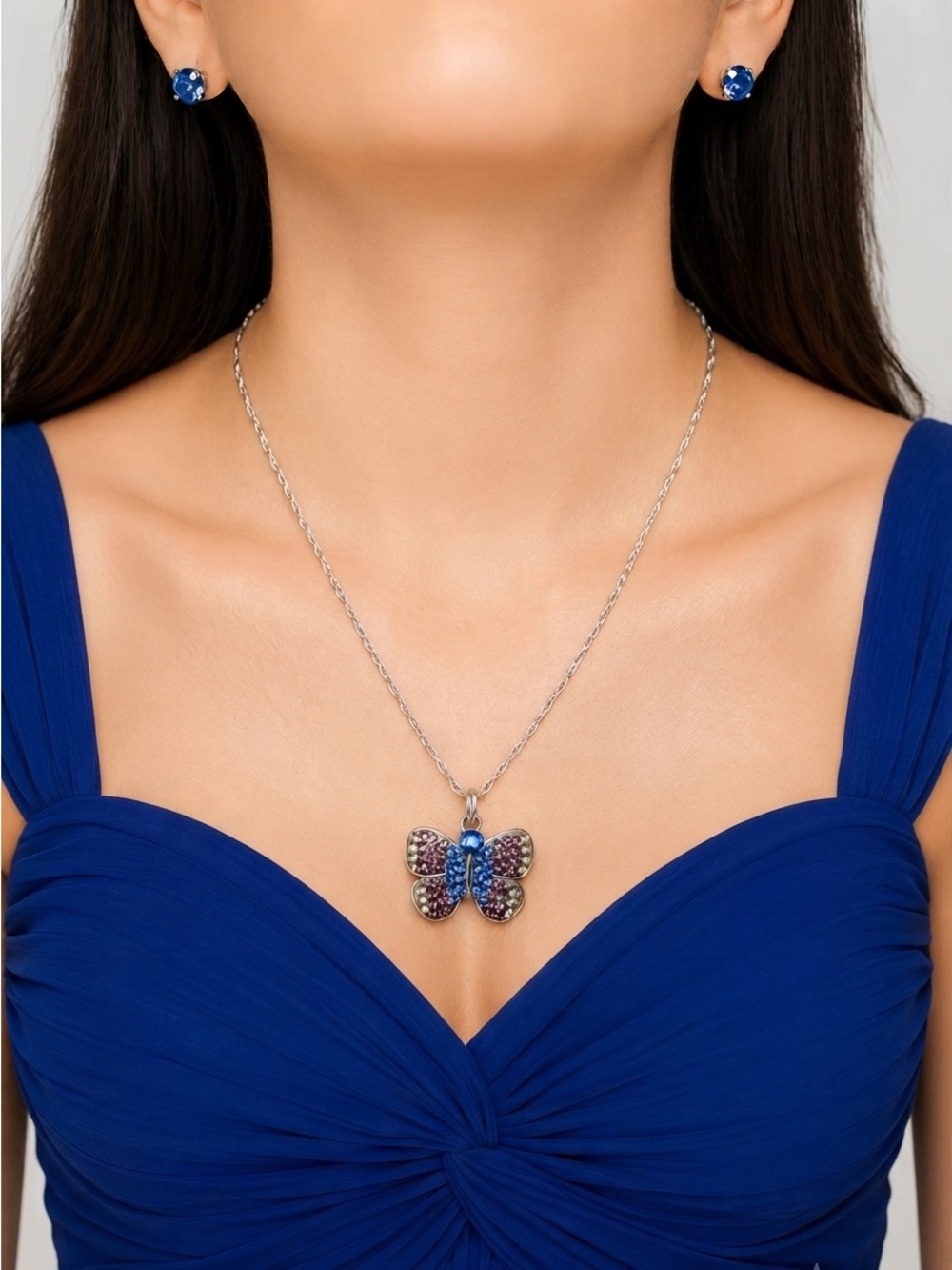 Butterfly Necklace & Earrings Set | Fine Silver Plated Crystal Jewelry